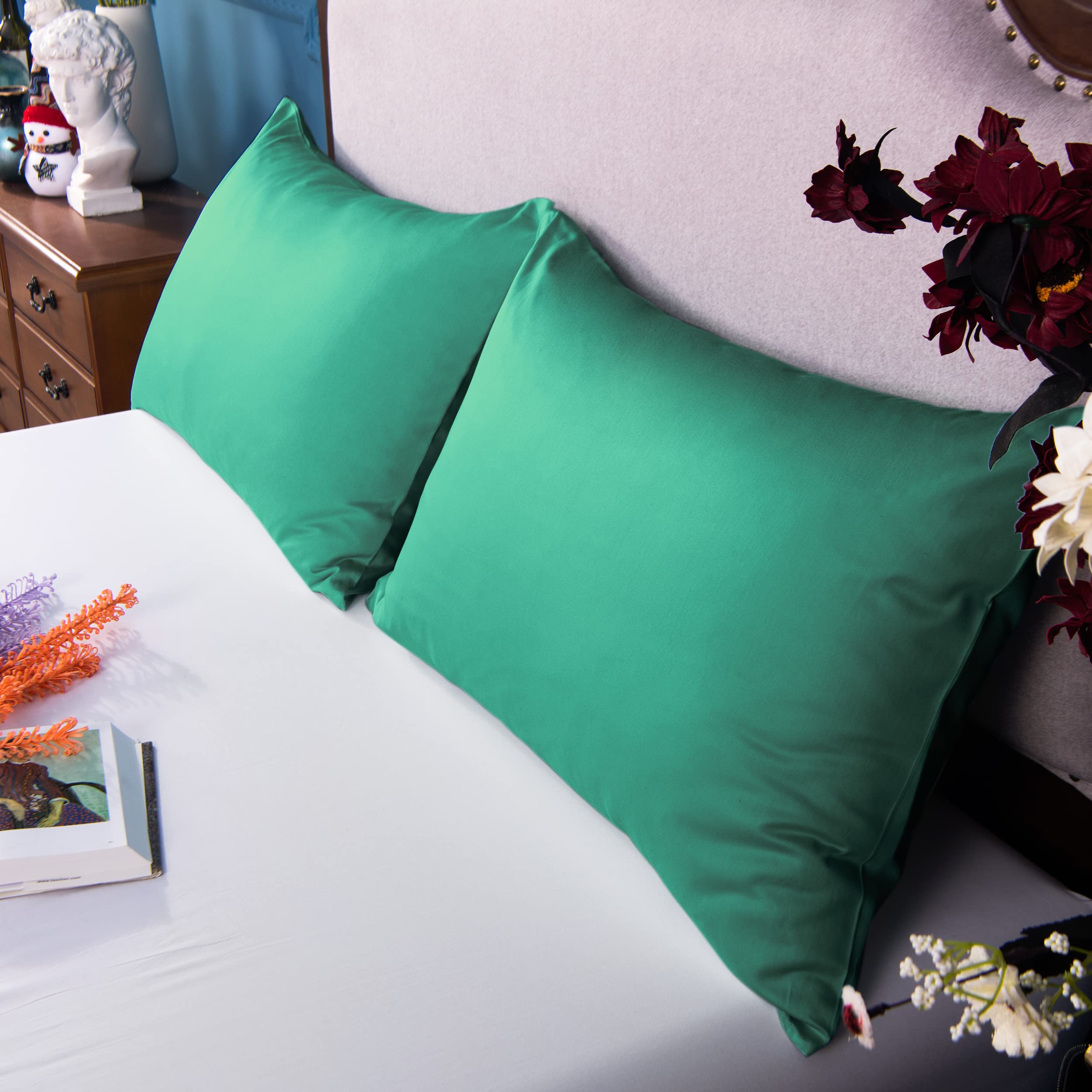 Ntbay 500 Thread Count 100% Egyptian Cotton King Pillowcases, Super Soft And Breathable Envelope Closure Pillow Cases, 20X36 Inches, Dark Green